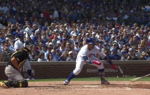 Javier Baez throws his bat at baseball for odd RBI single