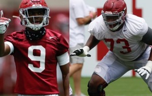 Jordan Battle and Evan Neal talk Alabama spring football practice