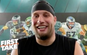 Eagles OT Lane Johnson talks Jalen Hurts, head coach Nick Sirianni and the NFL draft